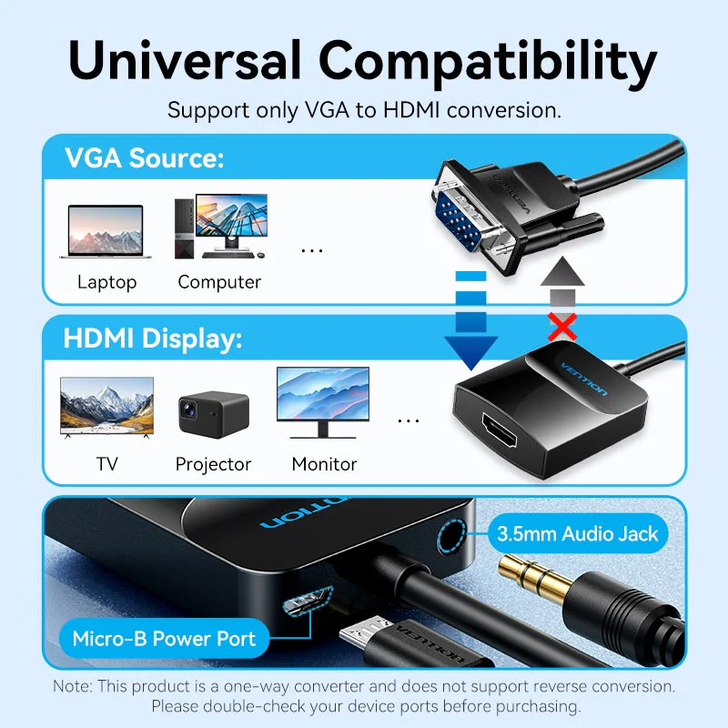 Vention VGA to HDMI Converter with Power & Audio 1M - Image 9
