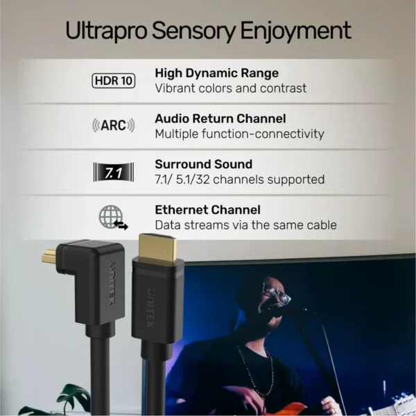 Unitek 4K 60Hz High Speed HDMI Right Angle 270° Cable 3M - Image 5