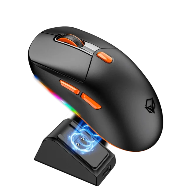 Meetion GW38 Wireless Tri-Mode Mouse with Magnetic Charging Dock (2.4G wireless, Bluetooth, and wired) - Black
