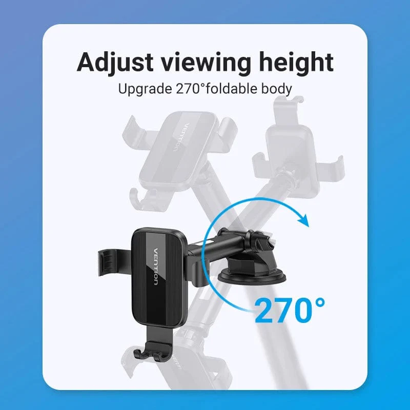 Vention Auto-Clamping Car Phone Mount With Suction Cup Black Square Type - Image 2