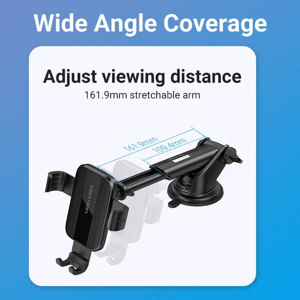 Vention Auto-Clamping Car Phone Mount With Suction Cup Black Square Type - Image 5