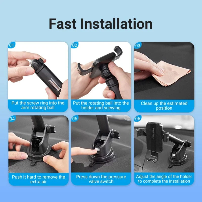 Vention Auto-Clamping Car Phone Mount With Suction Cup Black Square Type - Image 4