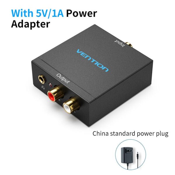 Vention Digital to Analog Audio Converter -  Optical Fiber/Coaxial Digital Audio to TRS 3.5mm/2RCA Audio Converter Black Aluminum Alloy - Image 2