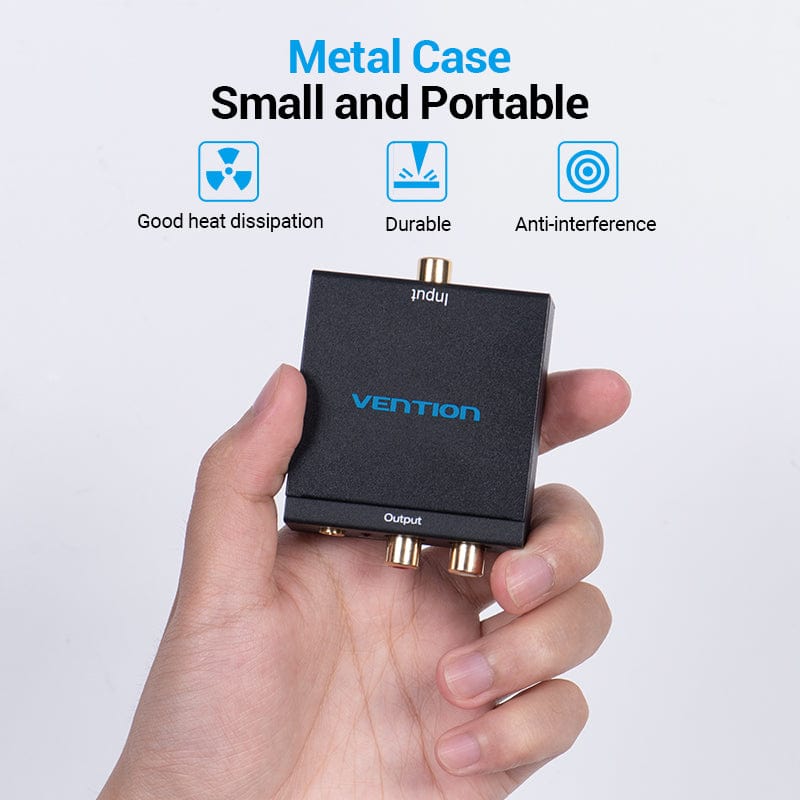 Vention Digital to Analog Audio Converter -  Optical Fiber/Coaxial Digital Audio to TRS 3.5mm/2RCA Audio Converter Black Aluminum Alloy - Image 3