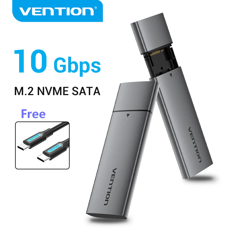 Vention USB3.1 Gen 2-C M.2 NVME SSD Enclosure 10Gbps Nickel-plated Hard Drive Aluminum Alloy Type - Image 2