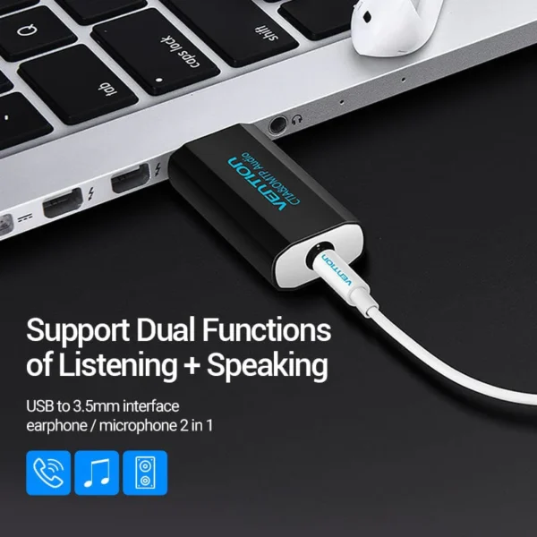 Vention USB External Sound Card Black Metal Type (CTIA) - Image 4
